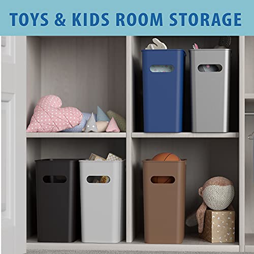 Itouchless Slimgiant 4.2 Gallon Slim Storage Organizer With Handles, 16 Liter Plastic Basket For Magazines File Folders, Toys, Tools, Crafts, Use In Closet, Kitchen, Bedroom, Waste Bin, Polar White #TOP1