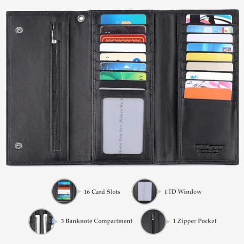 Trifold Long Wallet for Men, Rfid Genuine Leather Wallet for Checkbook and Credit Cards2