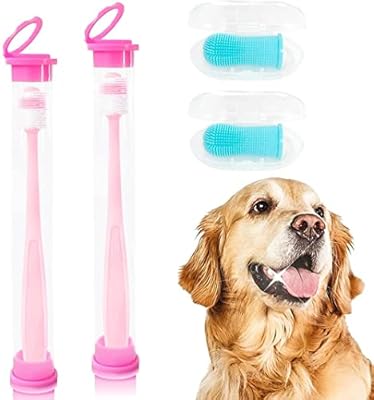4 Pack Dog Toothbrush Finger Brush , Dog Toothbrush with Handle,360º Silicone Dog Tooth Brushing Kit Full Surround Bristles with Storage Case,Dog Teeth Cleaning Dental Care for Pet ,Puppy and Cat