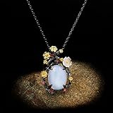 colgante LVYAN Collar Corto de Jade Blanco con Flor de Ciruelo esmaltado Elegante para Mujer, Collar con Colgante de Oro Negro Vintage para Mujer