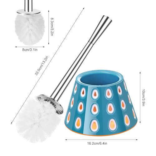 Image of Aesthetic Toilet Brush and Holder | Decorative Bathroom Accessory with Modern Tri-Color Pattern Design | Discreet Enclosed Caddy | Sturdy PP Bristles | Heavy-Duty Base | (Ocean Blue /White /Orange)