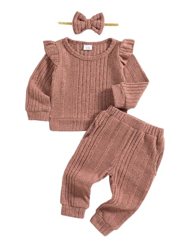 Image of Mioglrie Toddler Baby Girl Clothes Fall Winter Sweatsuit Newborn Sweatshirt Sweat Pant Sets Outfits Infant Girls Clothing