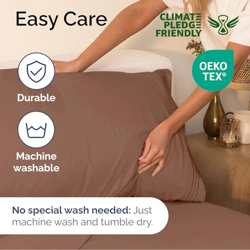 Image of King Size 4 Piece Sheet Set - Ultra Soft & Cooling Sheets - Copper Brown | Fits 8 Inch to 16 inch Mattress, Wrinkle Free & Fade Resistant with Deep Pockets, Breathable, Comfy Hotel Luxury Bedding