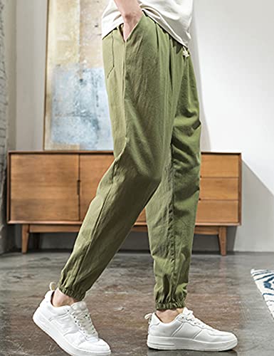 Zontroldy Men's Pants Cotton Linen Yoga Golf Beach Jogger Sweat Lounge Harem Pants Trousers(0009-Armygreen-L) #TOP2