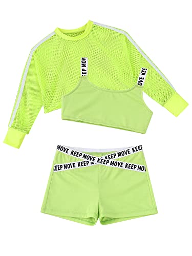 Yruioon Kids Girls Hip Hop Dance Clothes Set Modern Jazz Street Dancing Team Performance Costume Dancewear Green 8 Years