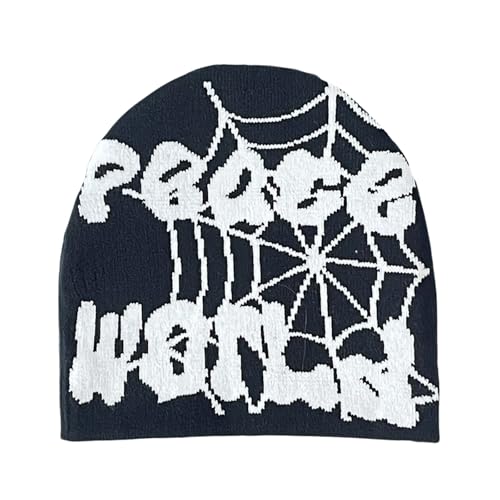 2THESTARS Y2K Beanie Hat for Men & Women Trendy Soft Stretchable Winter Cap, Spider Design Cold Knit Weather Accessory - Black