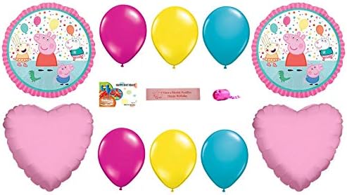 Amscan Peppa Pig Birthday Party Supplies - 13 Piece Peppa Pig Party Balloons Bundle With WGIS Printed Birthday Ribbon