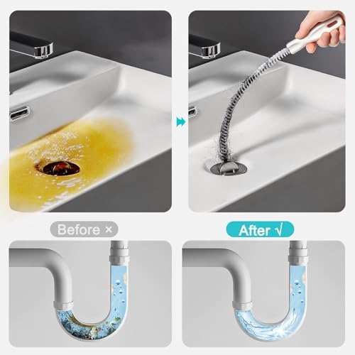 HuToYii 61'' Drain Clog Remover w/Claw, Plastic Drain Snake, Snake Drain Cleaner Tool w/Nylon Layer, Plumbing Snake Brush, Gloves, 15Pack Drain Hair Remover Tool Set for Toilet, Kitchen, Bathtub — view 6