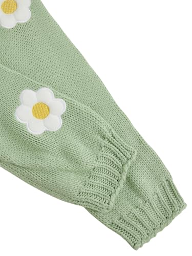 Image of MakeMeChic Women's 3D Floral Cardigan Sweaters Open Front Cropped Cute Cardigan Lantern Sleeve Outerwear Mint Green Medium