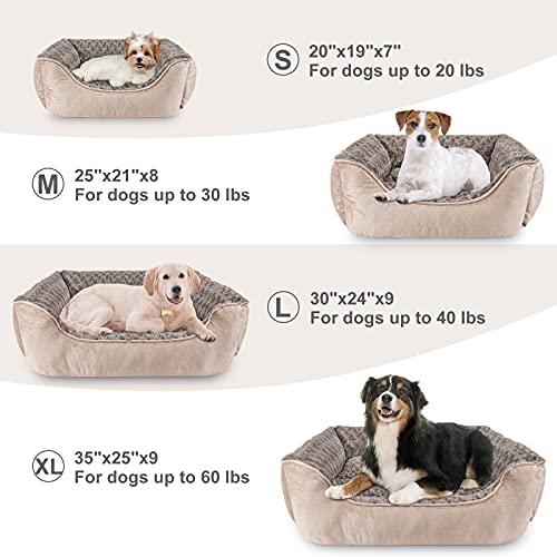 Joejoy Rectangle Dog Bed For Large Medium Small Dogs Machine Washable Sleeping Dog Sofa Bed Non-Slip Bottom Breathable Soft Puppy Bed Durable Orthopedic Calming Pet Cuddler, Multiple Size, Beige #TOP4