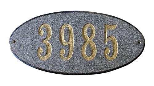 Qualarc Rockport Oval In Black Natural Stone Color Solid Granite Address Plaque #TOP4