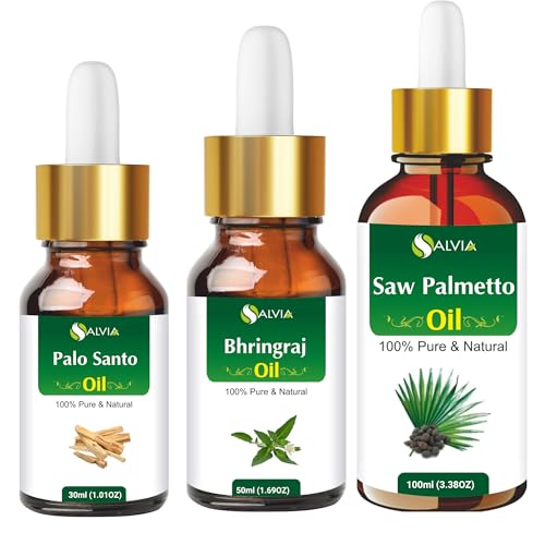 Salvia Essential Oil Bundle - Palo Santo Essential Oil - 30ml, Saw Palmetto Oil (Serenoa Repens) | Pure and Natural Cold-Pressed Oil - 100ml & Bhringraj (Eclipta alba) - 50ml