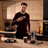 Krups Virtuoso+ Espresso-Siebträgermaschine, 15 bar Pumpendruck, 3 Crema-Filter, Edelstahl-Dampfdüse, intuitives Bedienfeld, Drehregler, inkl. Dosierlöffel und Tamper, Schwarz/Edelstahl, XP444G – Ansicht 6
