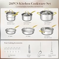 Stainless Steel Cookware Set, 26-Piece Tri-Ply Pots and Pans Set — image 2