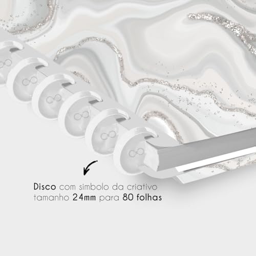 Caderno Criativo Marmore Prateado - Caderno de Disco (Médio)