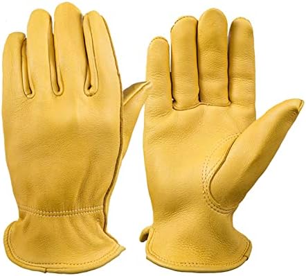 OZERO Motorcycle Gloves, Grain Deerskin Leather Driving Gloves for Rubbing Jewelry/Shooting/Hunting/Gardening/Yard Work/Farm - Extremely Soft and Perfect Fit for Men & Women (Gold,M)