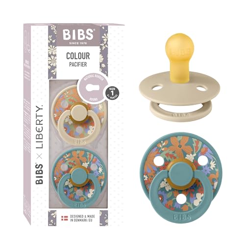 BIBS Liberty Dummies | 2 Colour Natural Rubber Latex Soothers | BPA Free Dummy | Round Nipple Pacifier | Designed & Made in Denmark | June Blossom Vanilla Hush Mix | Size 1 | 0+ Months