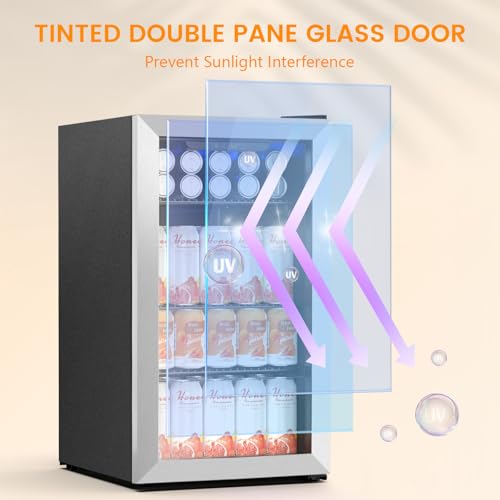 Image of Electactic 130 Can Beverage Refrigerator Built In Freestanding Wine Fridge with Stainless Steel Reversible Glass Door, Quiet Compressor LED Touch Control for Home Kitchen Bar, 3.2 Cu.ft Silver