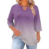 Duohropke Musselin Bluse Damen Große Größen Blusen 3/4 Arm Shirt Elegant Rundhalsausschnitt Oberteile mit Falten Mode Slim Fit Tops Dreiviertelarm Shirts Elegante Übergröße Longshirt