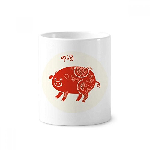Cadeau zodiaque porc tasse en céramique rouge et blanche pot à crayons original