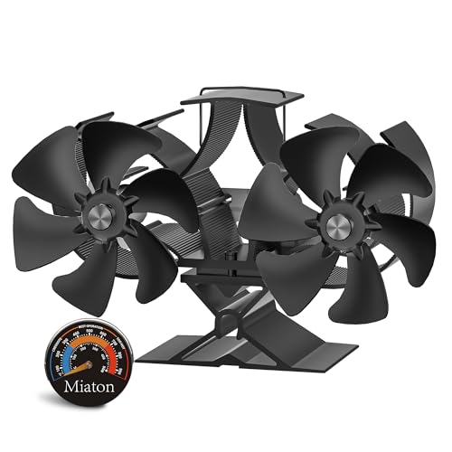 Miaton Wood Stove Fan Heat Powered | Non Electric Heat Activated Fan for Wood Burning Stove| Thermoelectric Fireplace Fan | Stove Accecories w/Thermometer