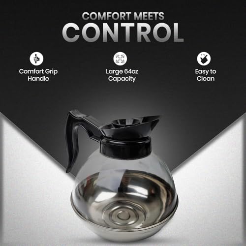 Rattleware Sleek Black 64 oz Plastic Polymer Coffee Decanter - Stainless Steel Bottom with Ergonomic Handle - Perfect for Serving Coffee at Home or in Cafes