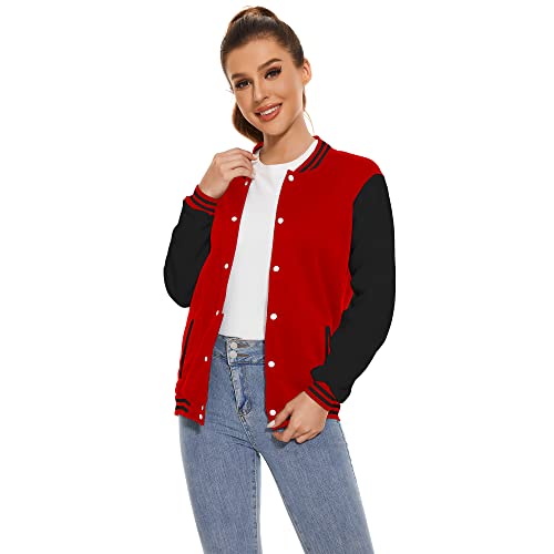 Image of Varsity Jacket Women Men's Baseball School Uniform Button Up Unsex Adult Long Sleeve Coat Fashion Jacket