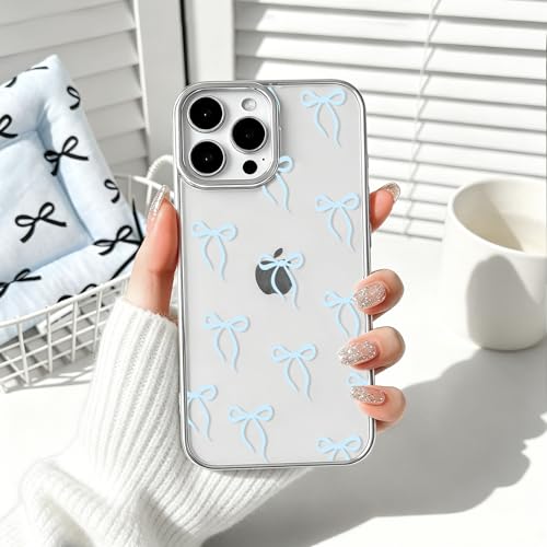Coque iPhone 14 Pro Max avec nœud ruban bleu esthétique NITITOP en TPU