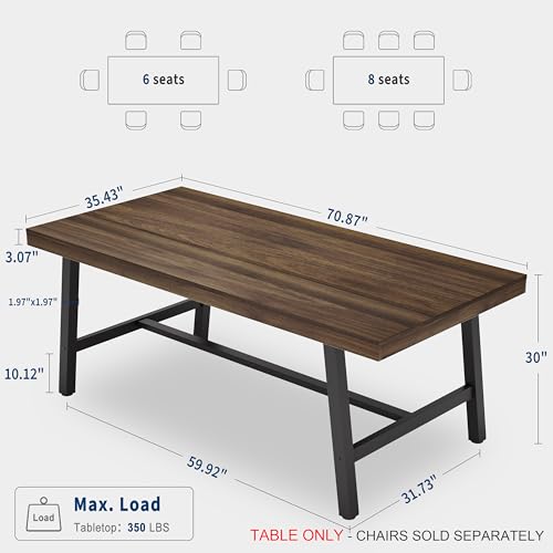 GarveeHome Industrial Dining Table for 6-8 People, 70.87" Long Large Kitchen Table with Sturdy Metal Frame, Rectangular Counter for Dinner, Kitchen, Dining Room (Brown, 71" Non-extendable) - Image 2