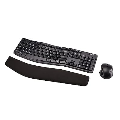 Amazon Basics Ergonomic Wireless Keyboard and Mouse Combo with Wrist Rest, Plug and Play, 2.4 GHz USB, Easy to Use, Black