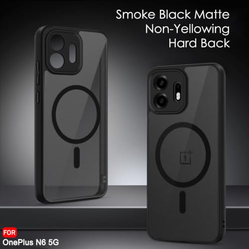 Image of TheGiftKart Hybrid Shockproof Back Cover Case for OnePlus N6 5G Compatible with MagSafe | Camera Protection Module | Hard Back Case for OnePlus N6 (PC & TPU, Translucent Smoke Matte Back, Black Sides)