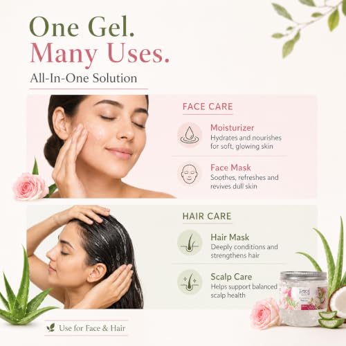 Image of THE HRITU CONCEPT Tri-Tattva Aloe Vera Gel with Rose & Coconut 200ml | Multipurpose Face, Body & Hair Gel, Hydrating & Lightweight Moisturizer, Non-Sticky, For Women & Men