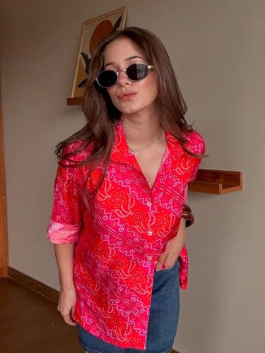 Image of Aahwan Orange Solid Button Up Drop Shoulder Striped Print Casual Formal Long Sleeve Shirt for Women's & Girl's