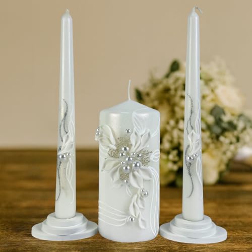 Magik Life ユニティキャンドルセット - 結婚式&披露宴 – 6インチのピラー&2つの10インチテーパーキャンドル – 結婚儀式用の長く燃えるユニティキャンドル – アメリカで手作り – ロイヤルホワイト [2]
