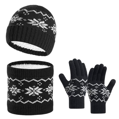 VintermöSsa Vantar Halsduk Set Tjock Varm Mössa, Halsduk Och Handskar I 3 Delar For Vinterskydd Vintersporter(Black)