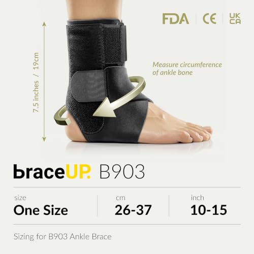 Image of BraceUP Ankle Brace - Relieve Pain, Enhance Stability for Foot Pain, Sprained Ankle, Achilles Tendonitis, Men and Women (Black)