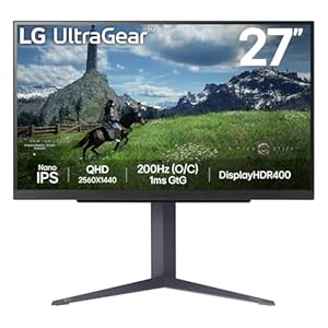 LG UltraGear Gaming Monitor 27GS85Q, 27 inch, 1440p, 200Hz (Overclocked), 1ms Response Time, IPS Panel, NVIDIA G-Sync compatible & AMD FreeSync, Smart Energy Saving, DisplayPort, HDMI