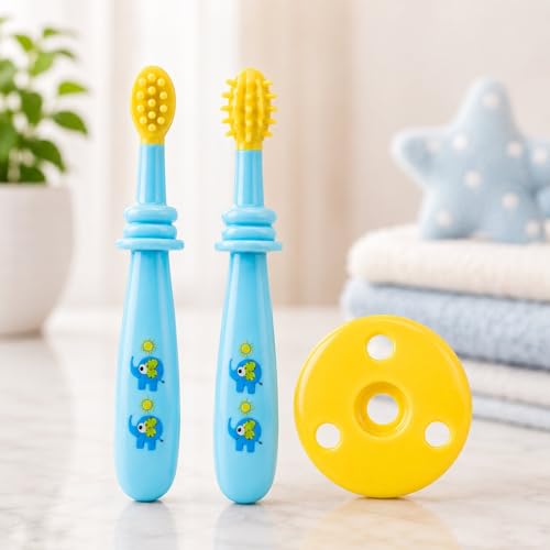 Image of Adore Toothsie Baby Toothbrush |Oral Kit with Soft Chewable Bristle Beginner Brushing | Silicone Toothbrush for Toddler Kids (2Pcs) (Blue, Standerd)
