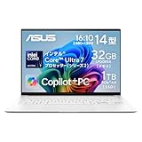 ASUS ノートパソコン Zenbook S 14 UX5406SA 14インチ インテル Core Ultra 7 258V メモリ 32GB SSD 1TB Windows 11 バッテリー駆動 23.3時間 重量 1.2kg Wi-Fi 7 Type-C給電対応 顔認証 有機ELパネル Copilot+PC AI PC スカンジナビアンホワイト UX5406SA-U7321WH