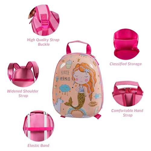 2 PCS Kids Luggage Set, Children Suitcase and Backpack Set with Adjustable Handle and Universal Wheels, Hard Shell Toddler Trolley Case for Travel School (12 + 18 Inch, Pink Mermaid) - Image 5