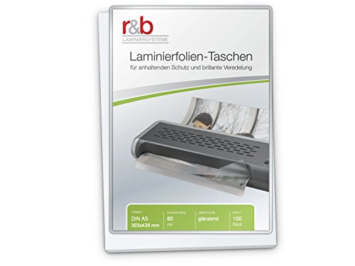 r&b FT-A3-80 Laminating Pouches A3 303 x 426 mm 2 x 80 microns Pack of 100 Glossy