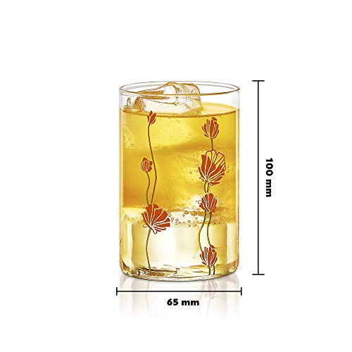 Image of Borosil Vision 6pc Transparent Drinking Glass | Borosilicate Glass Tumblers for Water, Cold Drinks, Juice | Flame Proof, Microwave & Dishwasher Safe | for Daily use & Gifting (Red Bud, 295 ml)