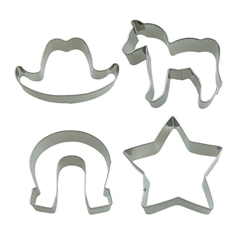 Western Cowboy Cookie Cutter Set Cowboy Hat Star Horseshoe Pony Classic Shape Fondant Pony Cakes Cutters for Kids Party Tin Plated Steel 4 Piece by SHXSTORE