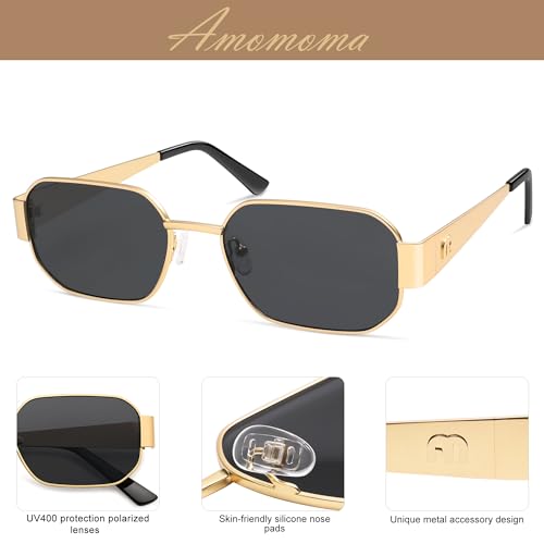 AMOMOMA Retro Rectangle Sunglasses for Womens 90s Y2k Narrow Square Sunglasses Metal Frame Polarized AM66414