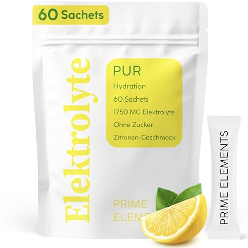 Elektrolyte hochdosiert ohne Zucker | 60 Sachets mit je 1750 MG | Elektrolyte Pulver für Sportler bei Flüssigkeitsverlust | Zitronen-Geschmack