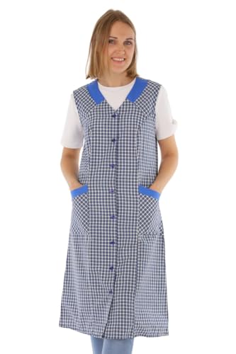 Tablier blouse pour femme en tissu mélangé à carreaux sans manches, tablier de cuisine, 54