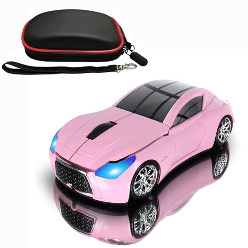 Souris Sans Fil en forme de voiture de course,ouris Ordinateur avec 2.4G USB Récepteur,Cool Optique Ambidextre pour Ordinateur Portable PC Mac Gaming Office,1600DPI,Cadeaux,Avec sac de rangement,Rose