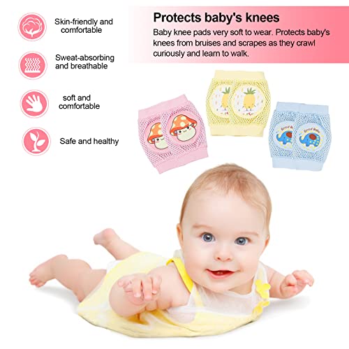 Pinsheng Baby Krabbeln Knieschoner, 3 Paar Atmungsaktiv Anti-Rutsch Elastische Baby Knieschützer Unisex Baby Kleinkinder Knieschützer für 0-24 Monate Jungen und Mädchen