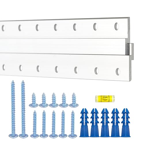 Image of French Cleat Bracket 16 Inches - Aluminum Z Hanger Supports 80lbs - Interlocking French Cleat Picture Hanger Hardware Kit for Hanging Mirrors, Picture, Shelf, Art, Frames (2Pairs 1 /5 inch Holes)