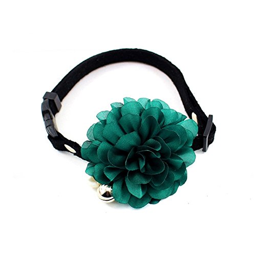 PETFAVORITES Designer Wedding Flower Suede Leather Pet Cat Dog Bow Tie Collar Necklace Jewelry with Bell Charm for Pets Cats Extra Small Dogs Female Puppy Yorkie Girl (Green, 6 to 7.8-Inch)